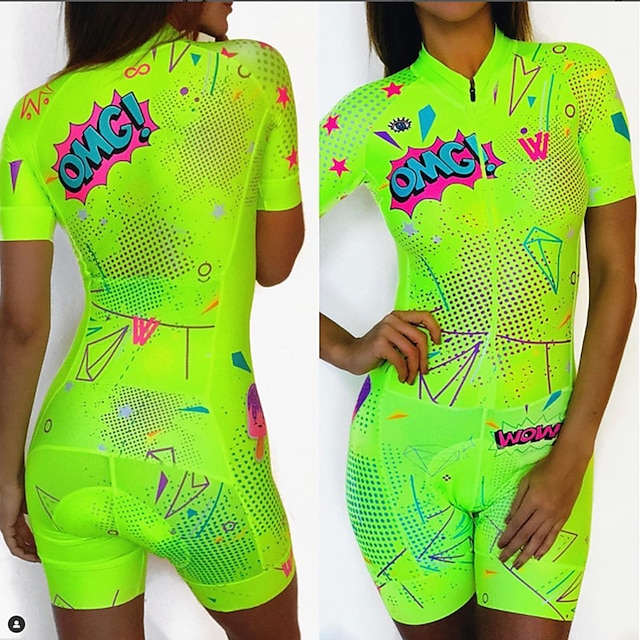  Mulheres Camisa de ciclismo com shorts Macacão para Triathlon Manga Curta Ciclismo de Montanha Ciclismo de Estrada Verde Branco Preto Moto Conjuntos Respirável Secagem Rápida Redutor de Suor Poliéster