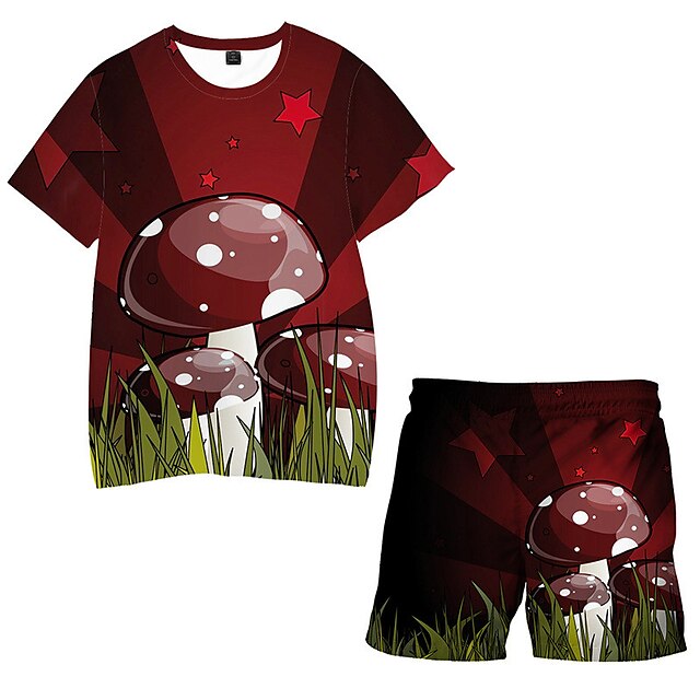 Baby & Kids Boys Clothing | Kids Boys T-shirt & Shorts Clothing Set 2 Pieces Short Sleeve Red Graphic Print Street Sports Vacati