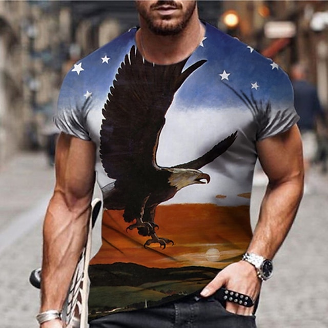 

Men's Unisex T shirt 3D Print Graphic Prints Eagle Crew Neck Street Daily Print Short Sleeve Tops Casual Designer Big and Tall Sports Blue