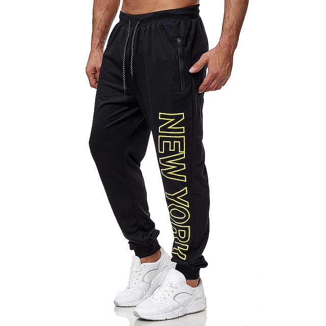 

Men's Chic Modern Chinos Sweatpants Full Length Pants Casual Letter Mid Waist Black S M L XL