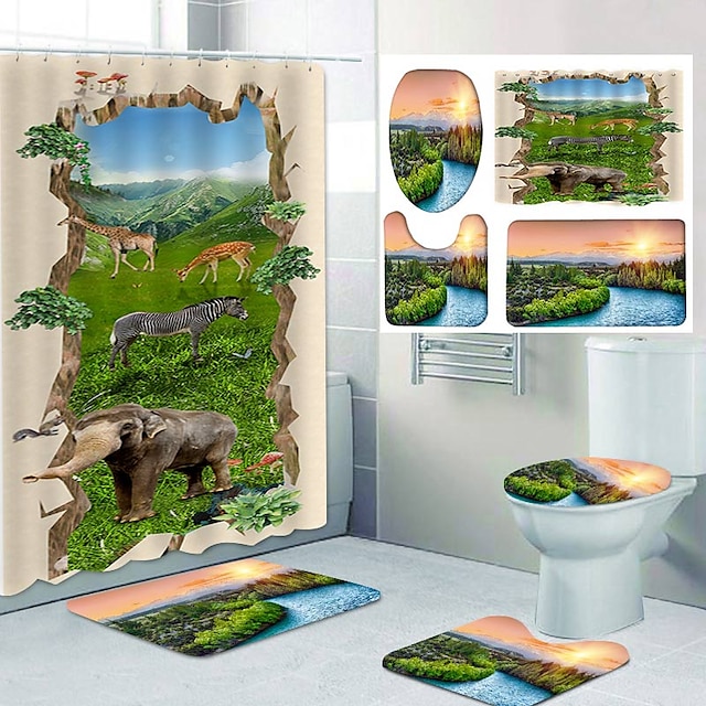 

Landscape Pattern PrintingBathroom Shower Curtain Leisure Toilet Four-Piece Design