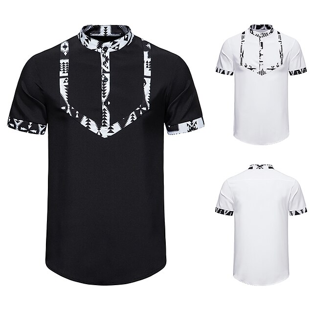 

Men's Shirt Print Graphic Plus Size Stand Collar Daily Short Sleeve Tops Fashion White Black