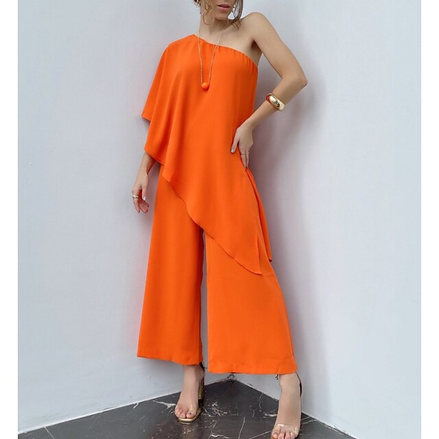 

Women's Jumpsuit High Waist Solid Color One Shoulder Active Work Office Wide Leg Loose Half Sleeve Orange S M L Summer