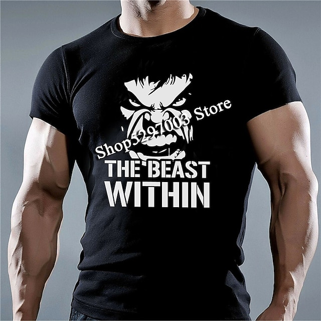 

Men's T shirt Hot Stamping Cartoon Graphic Letter Crew Neck Casual Daily Print Short Sleeve Tops Lightweight Fashion Big and Tall Sports Black