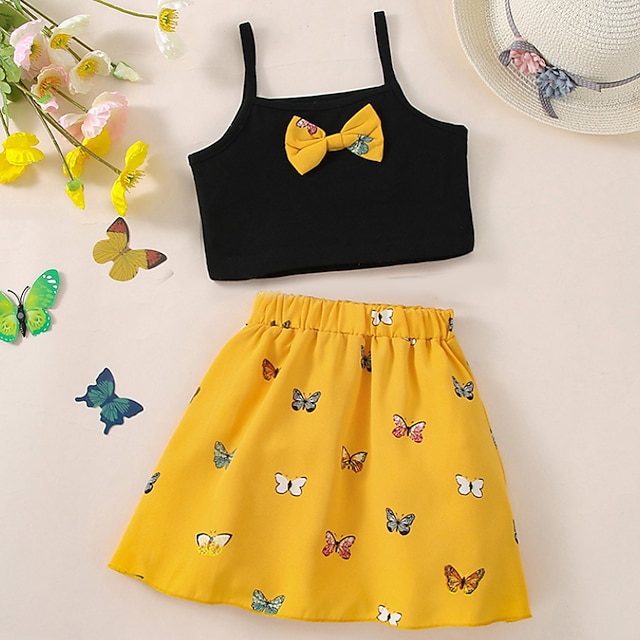 

Kids Girls' Tank SKirt Clothing Set 2 Pieces Sleeveless Yellow Butterfly Animal Bow Print Indoor Outdoor Cute Sweet Regular Knee-length 2-6 Years