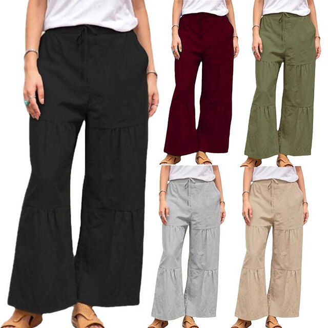 pantaloni da donna larghi in cotone e lino casual pantaloni larghi a gamba  larga elastico in vita con coulisse estate spiaggia comodi pantaloni  traspiranti leggeri ad asciugatura rapida del 9045072 2022 a $16.94