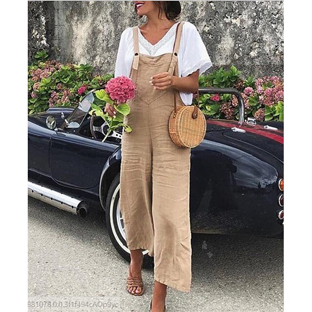 Womens Clothing Womens Bottoms | Womens Fashion Jumpsuit Rompers Wide Leg Ankle-Length Pants Casual Weekend Stretchy Plain Comfo