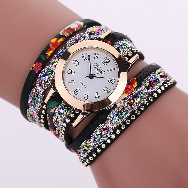  Luxury Watches Women Flower Popular Quartz Diamond Leather Bracelet Female Ladies Gemstone Dress Wristwatch Quartz Watch for Women Analog Quartz Alloy