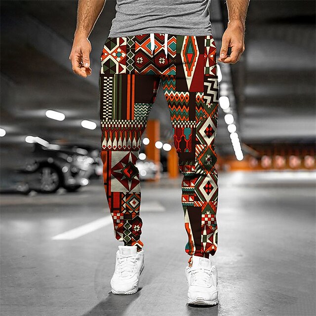 

Men's Designer Casual / Sporty Jogger Sweatpants Trousers 3D Print Elastic Drawstring Design Pants Daily Leisure Sports Micro-elastic Graphic Geometric Breathable Soft Mid Waist Red S M L XL XXL