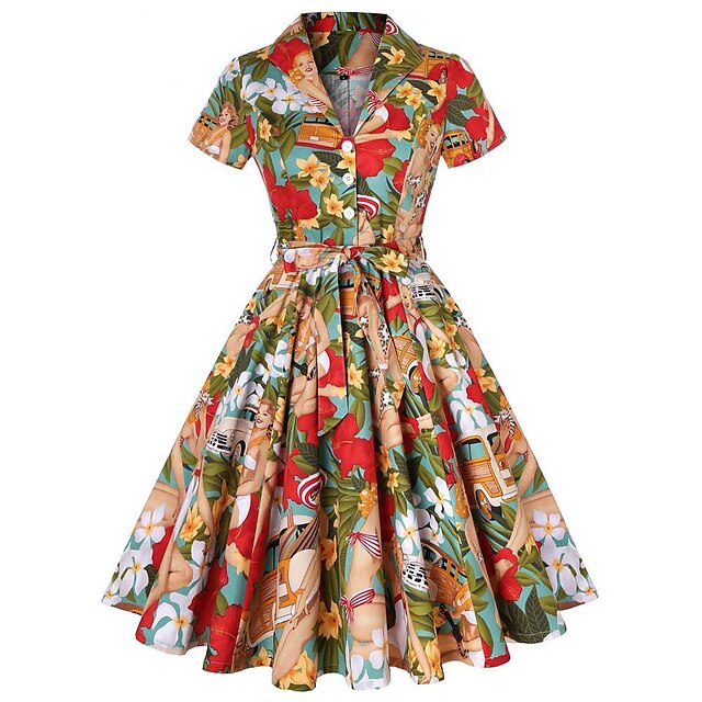 Retro Vintage 1950s Vacation Dress Flare Dress Women's Costume Vintage ...