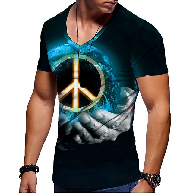 

Men's Unisex T shirt 3D Print Graphic Prints Earth V Neck Street Daily Print Short Sleeve Tops Casual Designer Big and Tall Sports Blue