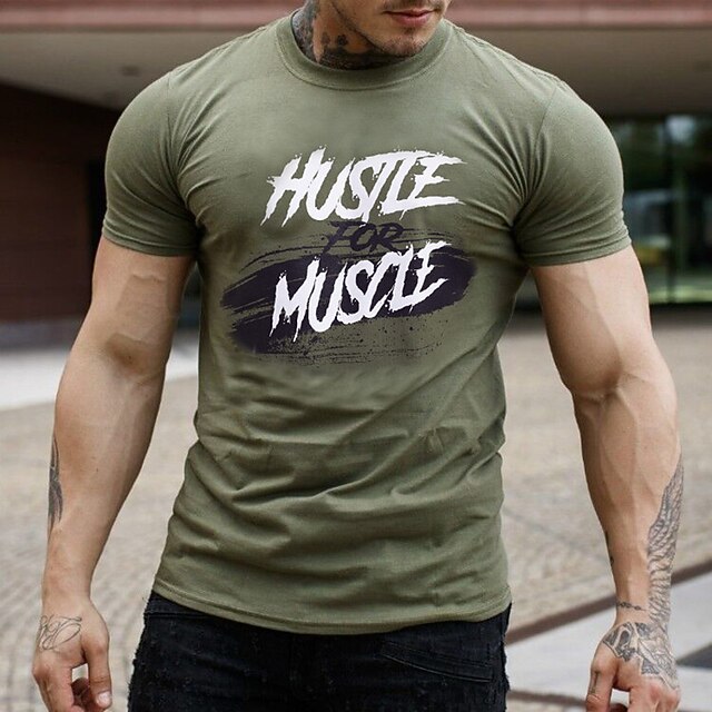 

Men's T shirt Hot Stamping Graphic Letter Crew Neck Casual Daily Print Short Sleeve Tops Lightweight Fashion Big and Tall Sports White Black Army Green