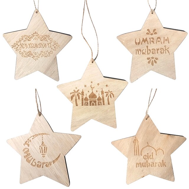 

Wooden craft pendant five pointed star carving home decoration for Eid al Fitr and Ramadan in gulbang