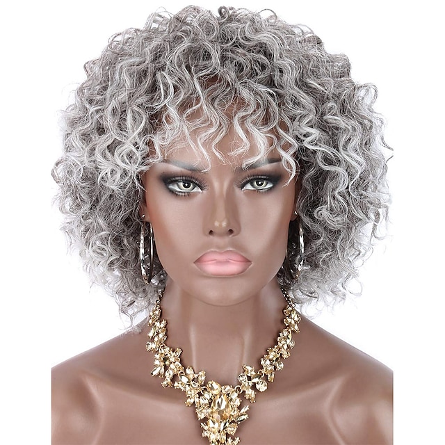  sanka peruukit hiussarja afroperuukit mustille naisille lyhyet synteettiset kihara peruukki ombre harmaa 8 tuumaa