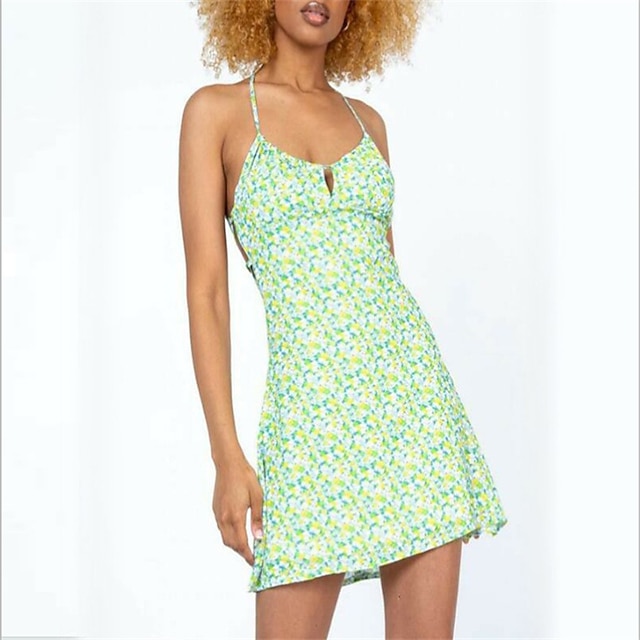 

Women's Sheath Dress Short Mini Dress Light Green Sleeveless Print Backless Patchwork Cold Shoulder Summer U Neck Stylish Modern 2022 S M L XL