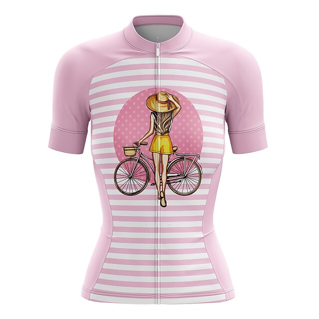 

21Grams Women's Short Sleeve Cycling Jersey Summer Spandex Pink Stripes Bike Top Mountain Bike MTB Road Bike Cycling Quick Dry Moisture Wicking Sports Clothing Apparel / Stretchy / Athleisure