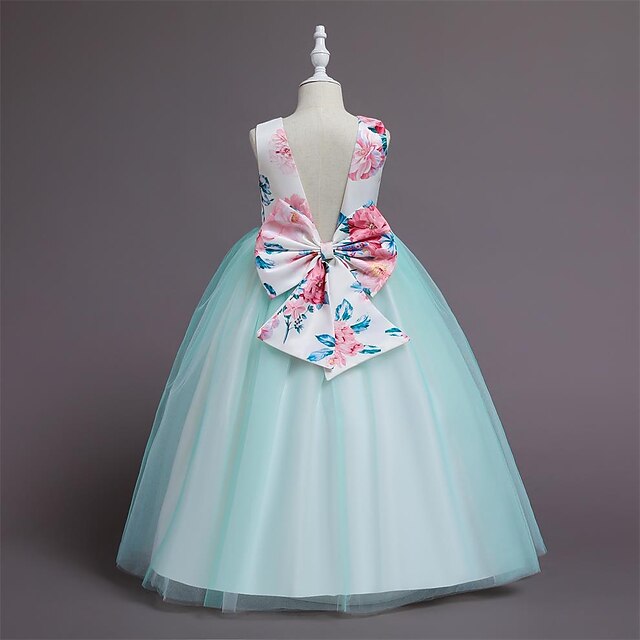 

Toddler Little Girls' Dress Flower Tulle Dress Party Birthday Daily Bow Light Green Maxi Sleeveless Princess Cute Sweet Dresses Children's Day Summer Slim 1-5 Years
