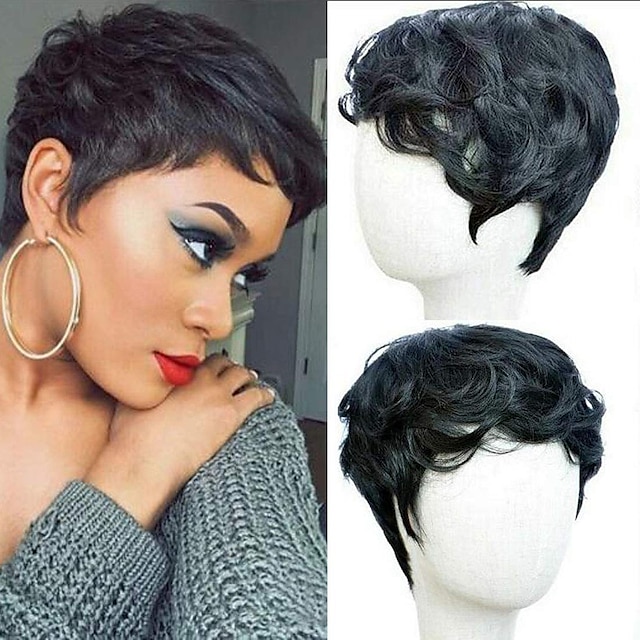 Beauty & Hair Wigs & Hair Pieces | Synthetic Wig Curly With Bangs Machine Made Wig Short Natural Black #1B A1 A2 Synthetic Hair 