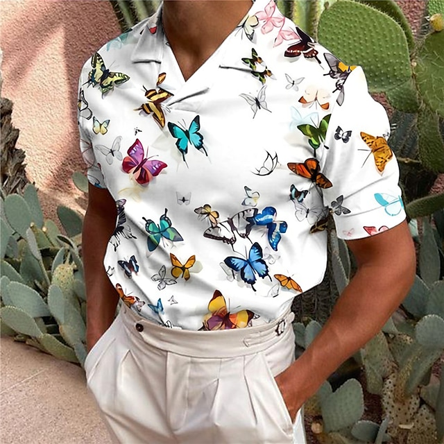  Voor heren POLO Shirt Hawaiiaanse polo Golfshirt dier Vlinder Strijkijzer Wit Blozend Roze Groen Grijs 3D-afdrukken Casual Dagelijks Korte mouw Afdrukken Kleding Modieus Ontwerper Casual Ademend
