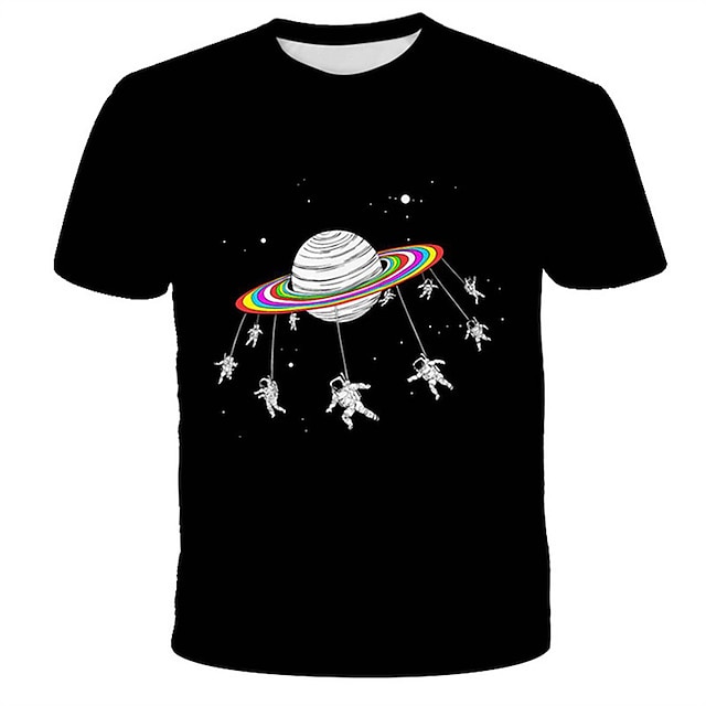 Baby & Kids Boys Clothing | Kids Boys T shirt Short Sleeve 3D Print Astronaut Space Black Children Tops Spring Summer Active Fas