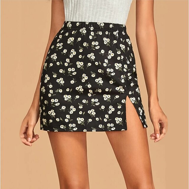 

Women's Elegant Mini Skirts Beach Weekend Floral / Botanical Ruched Green Blue Black S M L