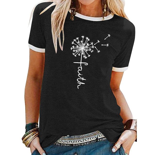 

Women's T shirt Floral Graphic Patchwork Print Round Neck Basic Tops Green Blue Black