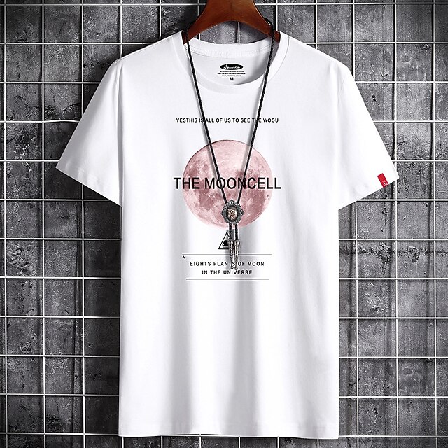 

Men's T shirt Print Graphic Round Neck Casual Daily Short Sleeve Tops Lightweight Formal Breathable White Black Dark Gray