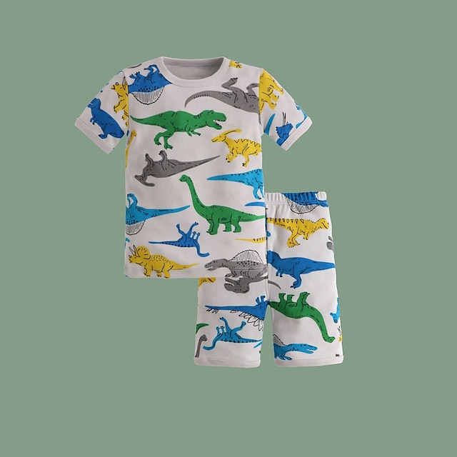 

Kids Boys T-shirt Shorts Sports Suit 2 Pieces Short Sleeve White Cartoon Dinosaur Print Cotton Street Sports Vacation Comfort Daily 3-10 Years / Summer