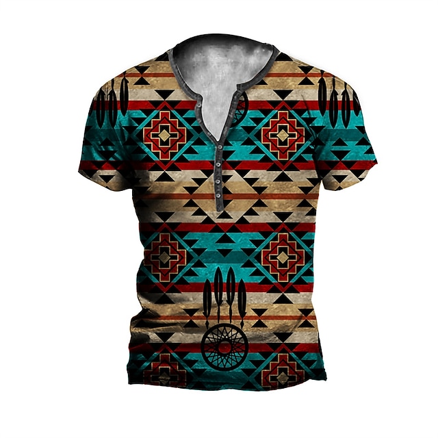 

Men's Henley Shirt T shirt 3D Print Graphic Tribal Henley Casual Daily Button-Down Print Long Sleeve Tops Casual Vintage Classic Designer Brown