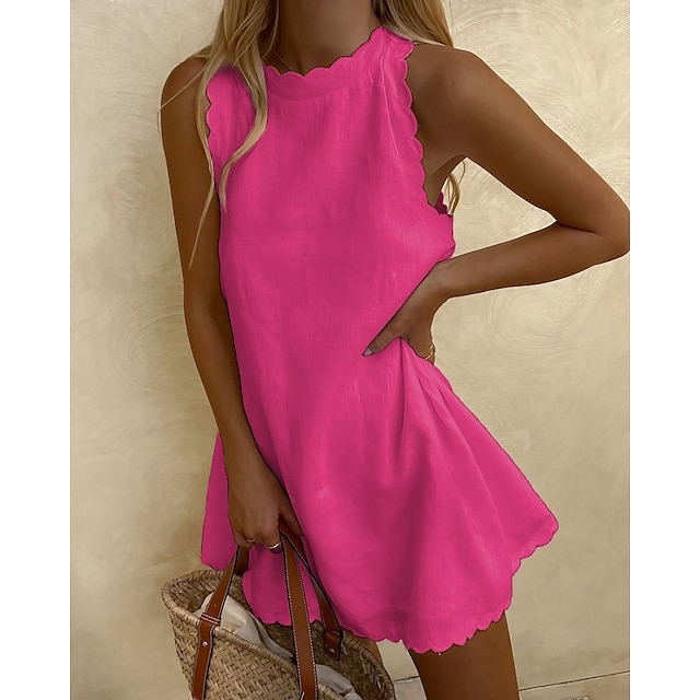  Dames T-shirt jurk Singlet Hesje Blozend Roze Geel Lichtgroen Effen Mouwloos Dagelijks Weekend Streetwear Casual Ronde hals Lang S