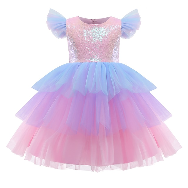 

Kids Little Girls' Dress Sequin colour Tulle Dress Party Birthday Sequins Mesh Sparkle Pink Knee-length Sleeveless Princess Sweet Dresses Spring Summer Slim 1 PC 3-10 Years