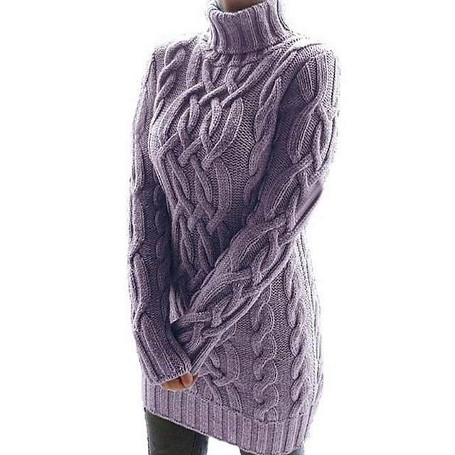  Damen-Pulloverkleid, Winterkleid, Pullover, gestrickt, einfarbig, Basic, lässig, grob, langärmelig, Pullover, Strickjacken, Rollkragen, Herbst, Winter, Weiß, Schwarz, Lila, normale Passform, Ausgehen