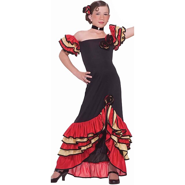 

Girls' Flamenco Senorita Dancing Tango Dance Costume Stylish Polyester Black Dress / Kid's