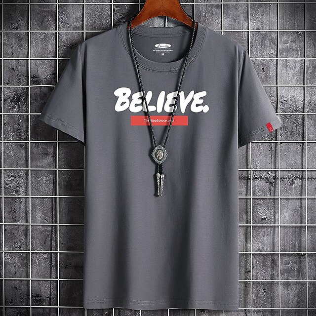 

Men's T shirt Print Letter Round Neck Casual Daily Short Sleeve Tops Lightweight Formal Breathable White Black Dark Gray