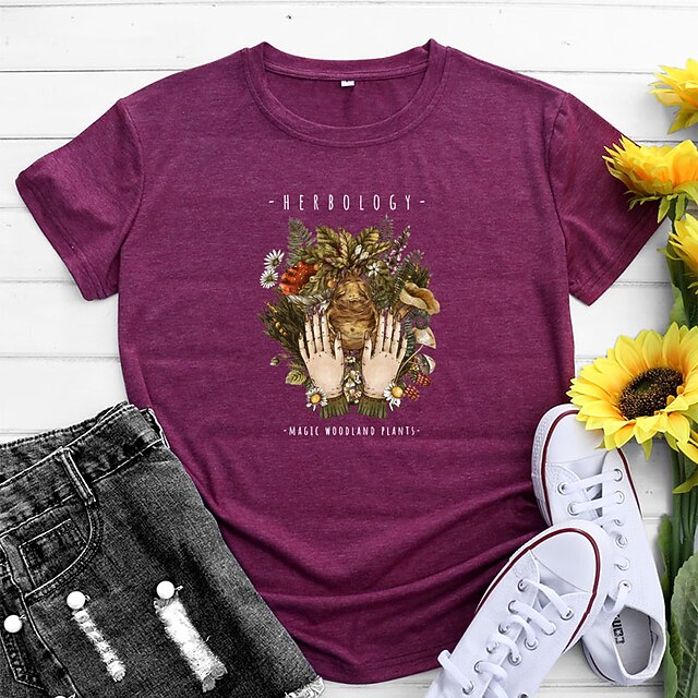 

Women's T shirt Graphic Letter Print Round Neck Basic Vintage Tops Green Blue Black