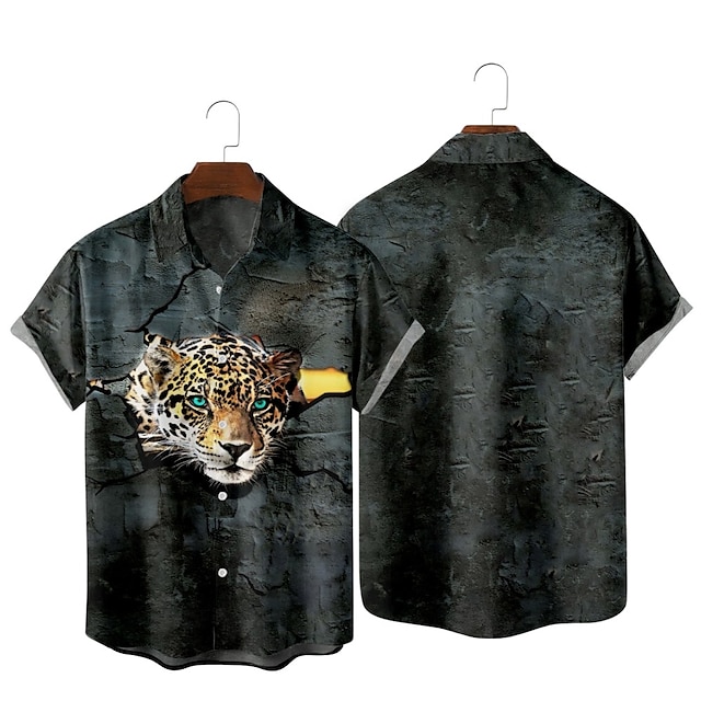 

Men's Shirt 3D Print Leopard Animal Classic Collar Party Daily Print Short Sleeve Tops Streetwear Hawaiian Gray
