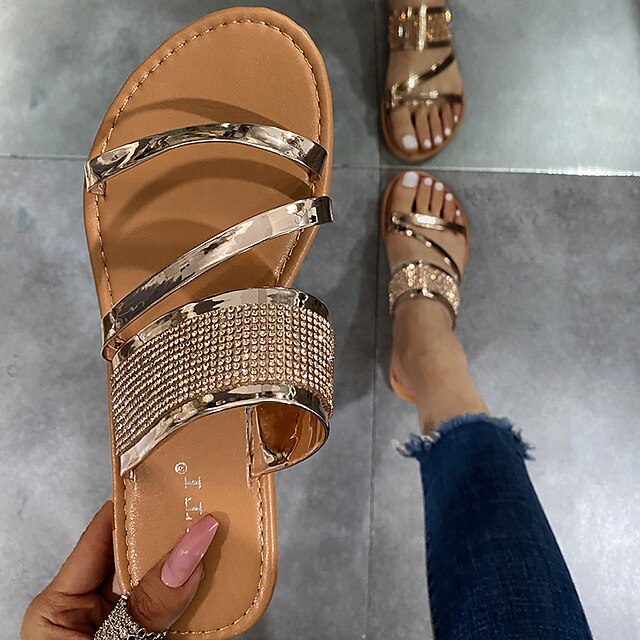 

Women's Slippers Rhinestone Flat Heel Round Toe Open Toe Casual Home Daily EVA(ethylene-vinyl acetate copolymer) Loafer Summer Solid Colored Silver Gold