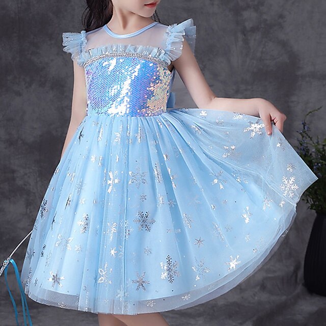 

Kids Little Girls' Dress Sequin Snowflake A Line Dress Christening dress Mesh Light Blue Midi Sleeveless Princess Sweet Dresses Summer Regular Fit 3-12 Years