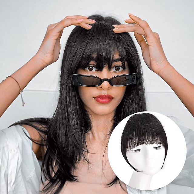

Bangs Hair Clip in Bangs Real Human Hair Wispy Bangs Fringe with Temples Hairpieces Natural Black Bangs Hair Clip on Straight Flat Bangs for Women