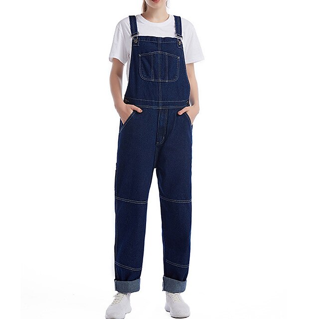

Women's Overall Pocket Solid Color Square Neck Casual Street Casual Regular Fit Sleeveless Navy Blue S M L Spring