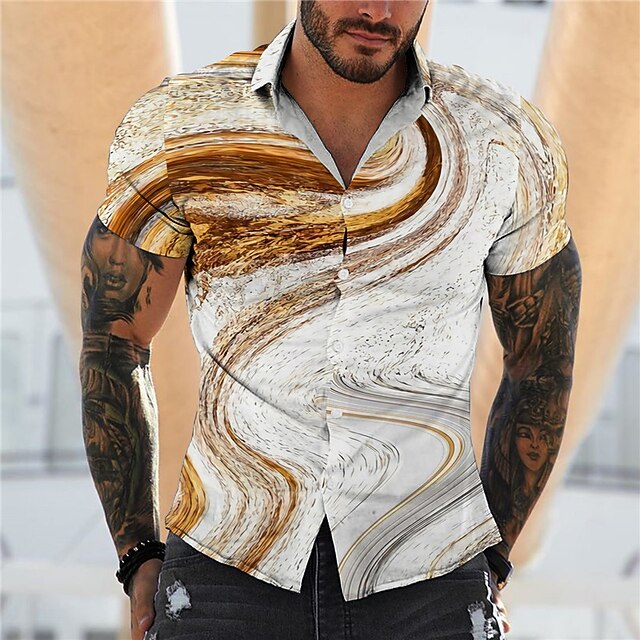 

Men's Shirt Gradient Turndown Street Casual Button-Down Print Short Sleeve Tops Casual Fashion Designer Breathable White