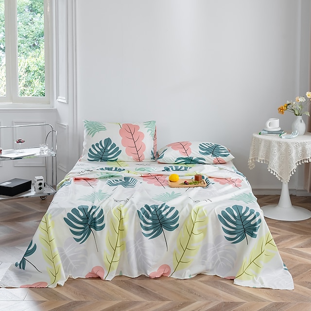 

Floral Printed 4 Pieces Sheet Set, Soft Microfiber Botanical Bed Sheets 12 Extra Deep Pocket(Include 1 Flat Sheet,1 Fitted Sheet,2 Pillow Shams)