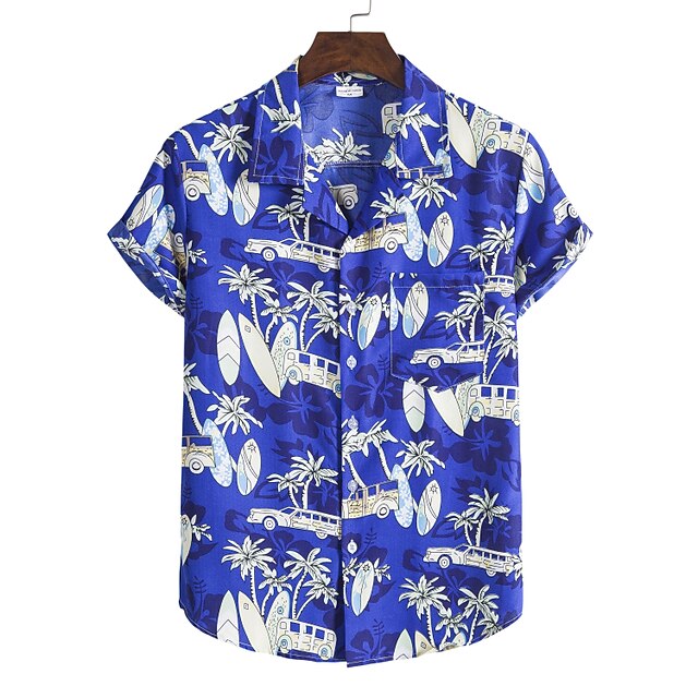 

Men's Shirt Tree Geometry Turndown Home Street Print Short Sleeve Tops 2pcs Ethnic Style Vintage Streetwear western style Blue / White