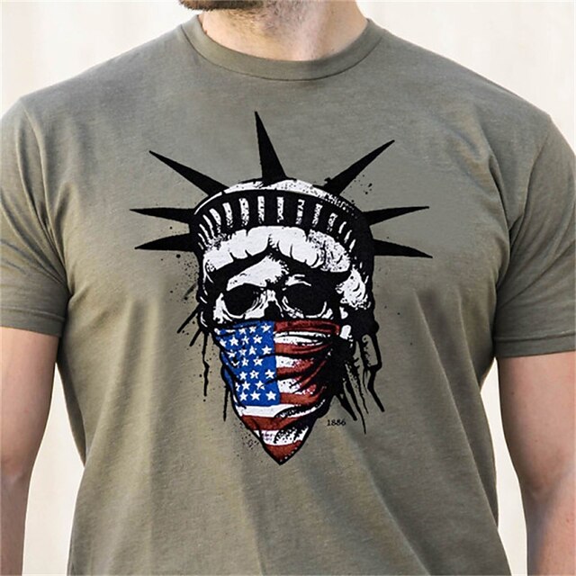

Men's T shirt Skull Crew Neck Casual Daily Short Sleeve Tops Lightweight Fashion Big and Tall Sports Black Army Green