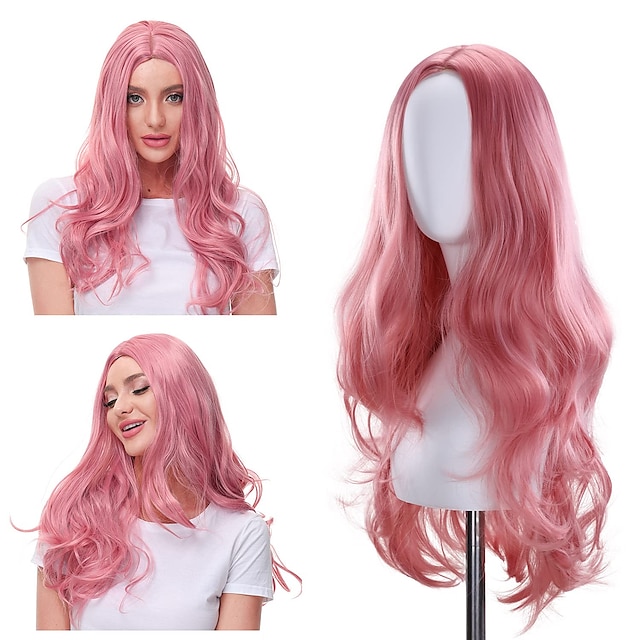 Beauty & Hair Wigs & Hair Pieces | Pink Wigs Long Wave Wigs Pink Wigs for Women(28 Inch) - XV11965