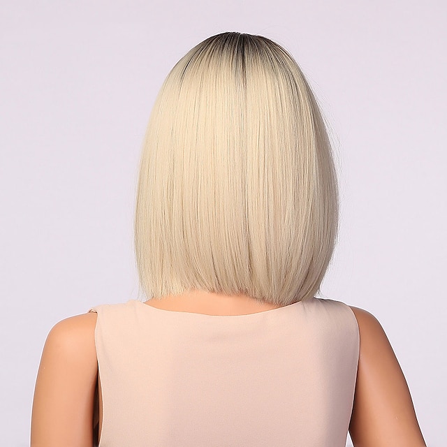 Beauty & Hair Wigs & Hair Pieces | Light White Blonde Ombre Short Bob Wigs for Women Synthetic Straight Hair Wig Natural Cosplay