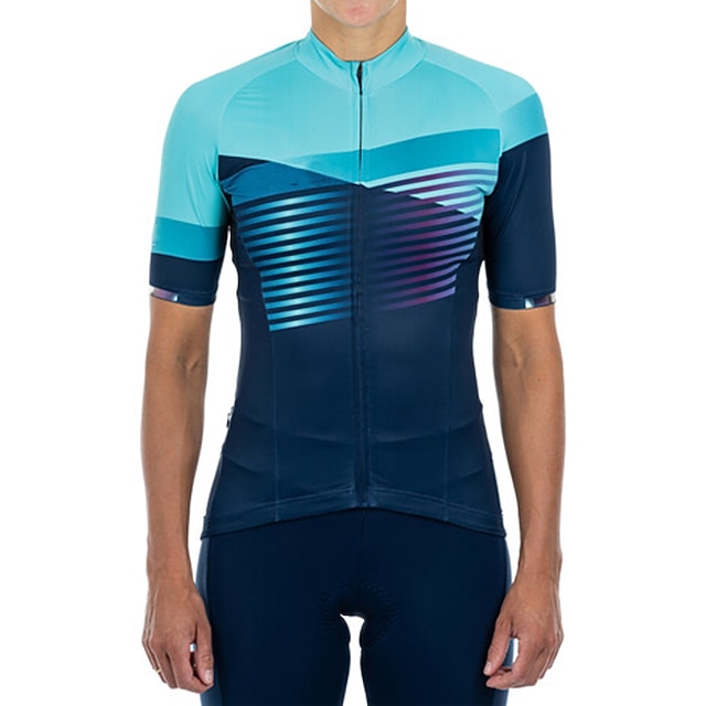 

21Grams Women's Short Sleeve Cycling Jersey Summer Spandex Blue Stripes Bike Top Mountain Bike MTB Road Bike Cycling Quick Dry Moisture Wicking Sports Clothing Apparel / Athleisure