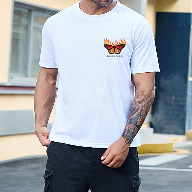 

Men's T shirt Hot Stamping Butterfly Graphic Prints Crew Neck Street Casual Print Short Sleeve Tops Basic Fashion Designer Big and Tall White Khaki Red