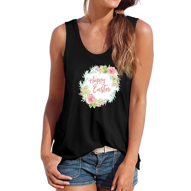 

Women's Tank Top Camis Floral Print U Neck Casual Streetwear Tops White Black Light gray