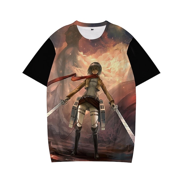 

Inspired by Attack on Titan Mikasa Ackerman T-shirt Cartoon 100% Polyester Anime Harajuku Graphic Kawaii T-shirt For Men's / Women's / Couple's